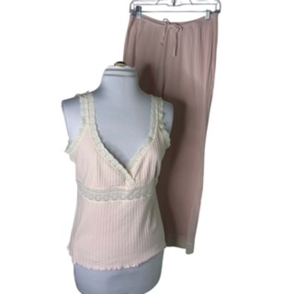 No Brand Label 2pc Ribbed and Lace V-Neck Sleepwear Set Size L